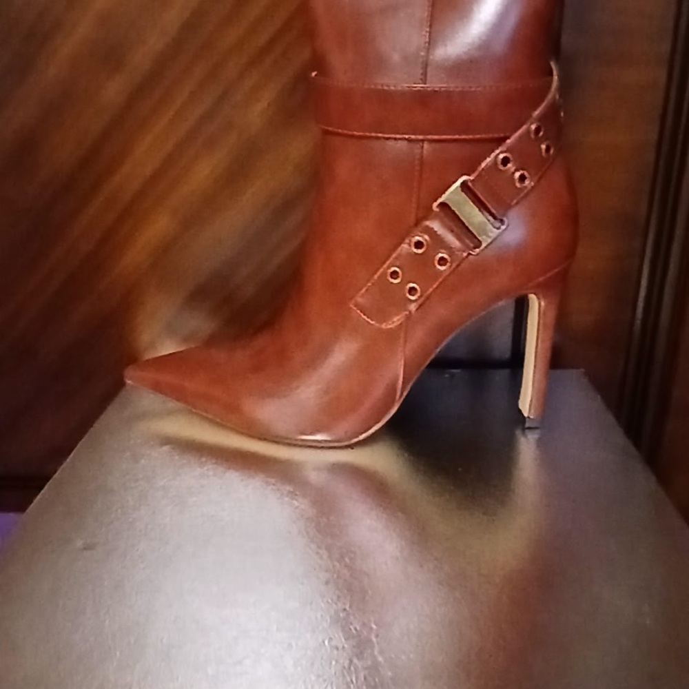 Elegant Brown Leather High Heel Boots
